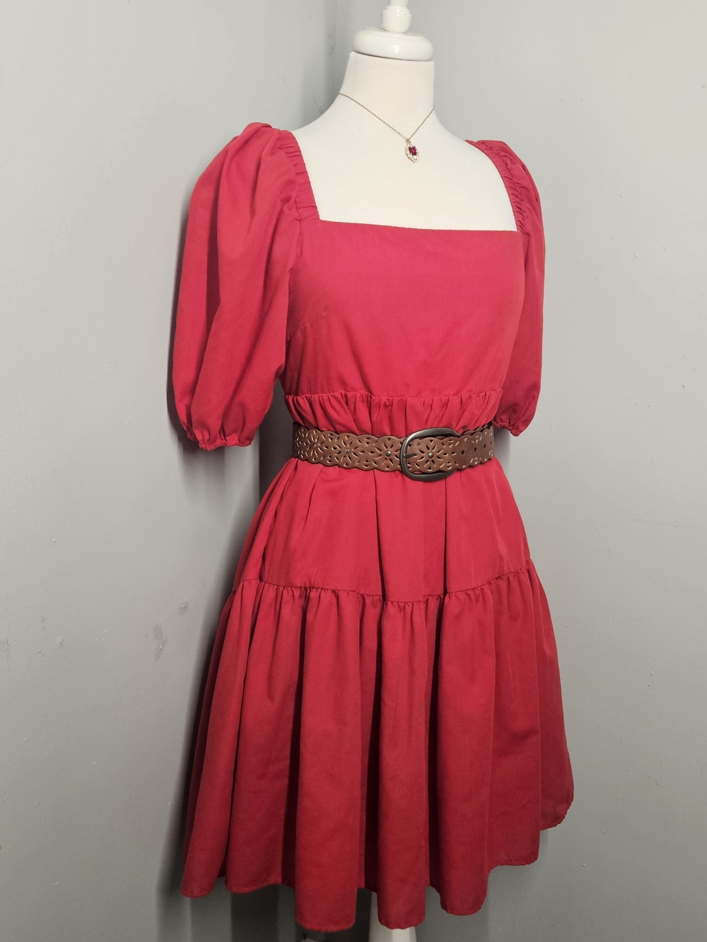 Sky Velvet Cherry Red Puff Sleeve Cottagecore Dress